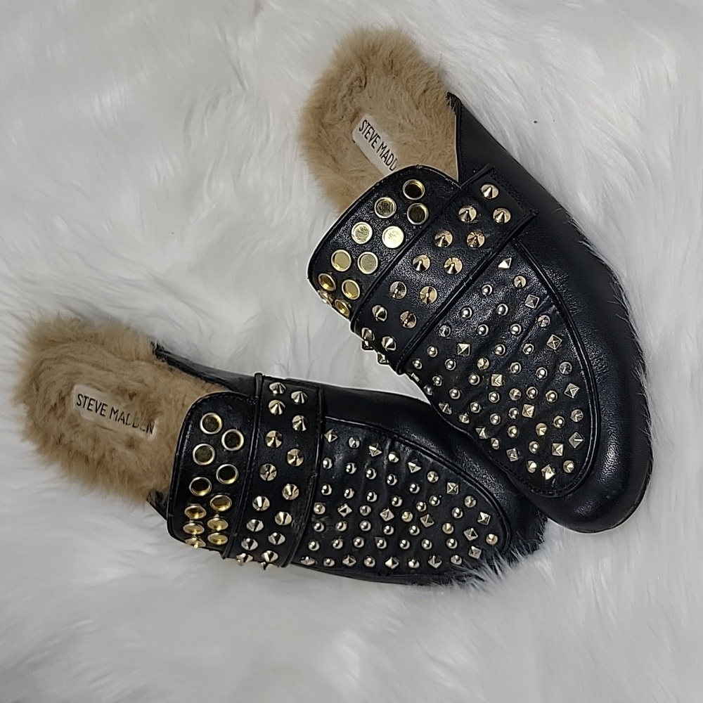 Steve Madden Jordan Black Studded Slides Mules Women’s Size 8M